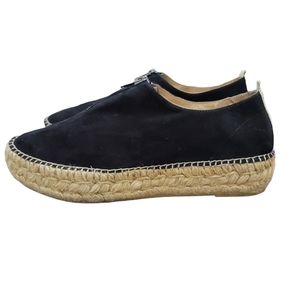 Eric Michael Womens 39 Black Suede Espadrilles Zip Toe Platform